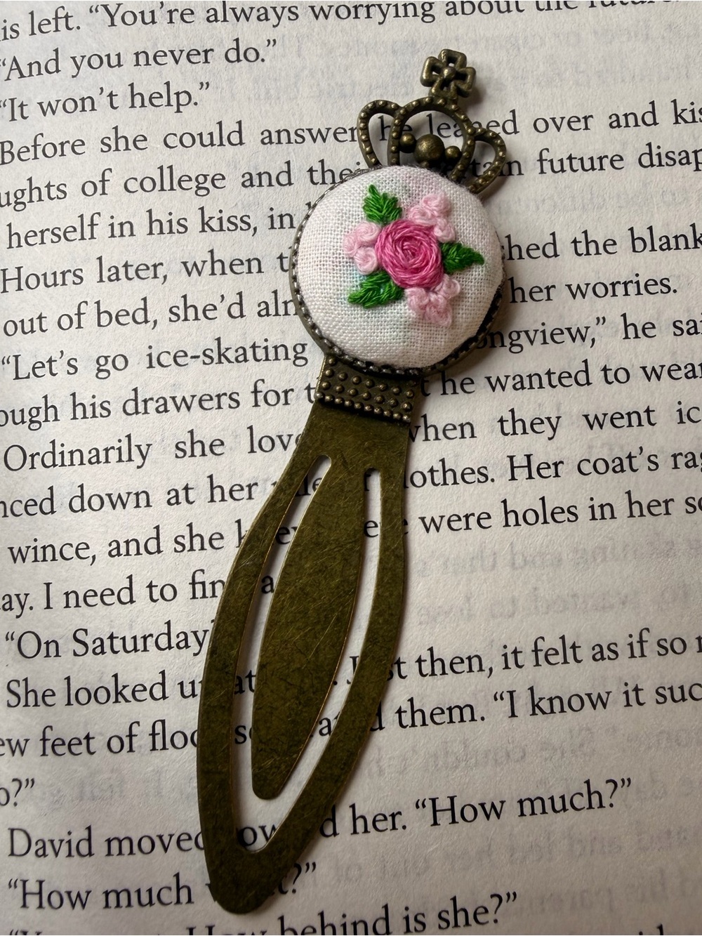 Hand Embroidered Rose Bookmark | Floral Metal Bookmark | Vintage Style